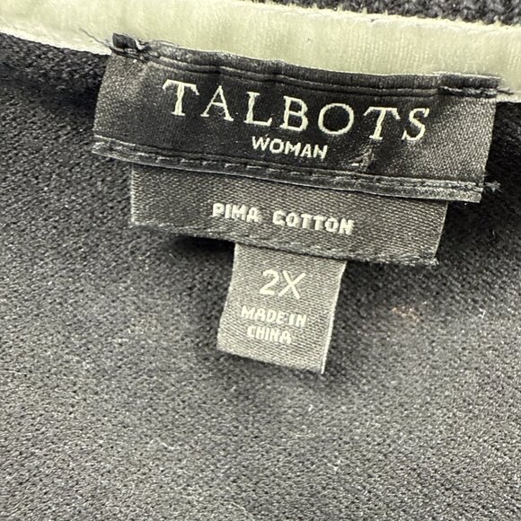 Talbots Women Sweater Cardigan Plus Size 3X Solid Black Long Sleeve Cotton Blend - Picture 3 of 6